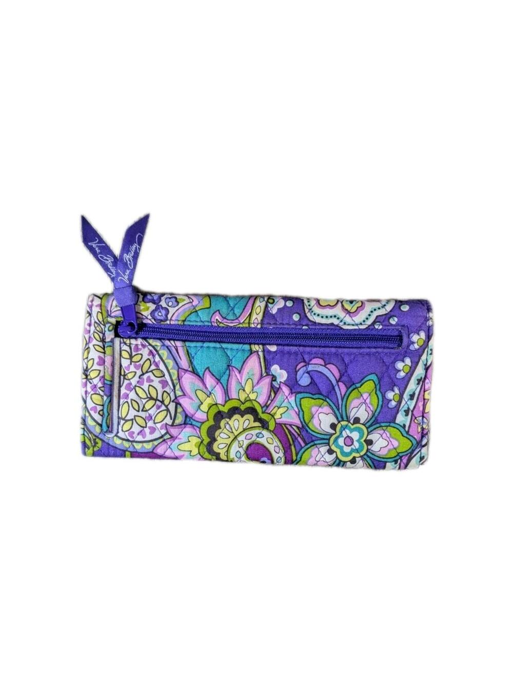 Vera Bradley Tri-fold Wallet Magnetic Closure Clutch in Camofloral Purple